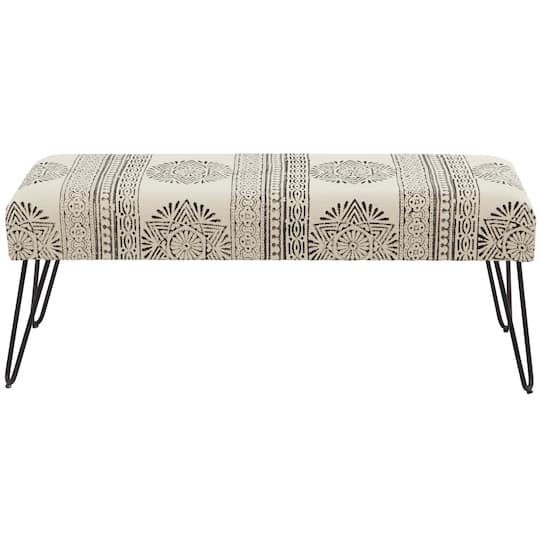47&#x22; White Metal Floral Bench with Metal Hairpin Legs